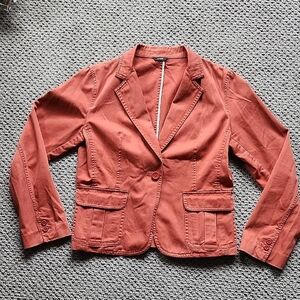 J Crew Women's Terracotta Single Button Pocketed Long-Sleeved Blazer Jacket M